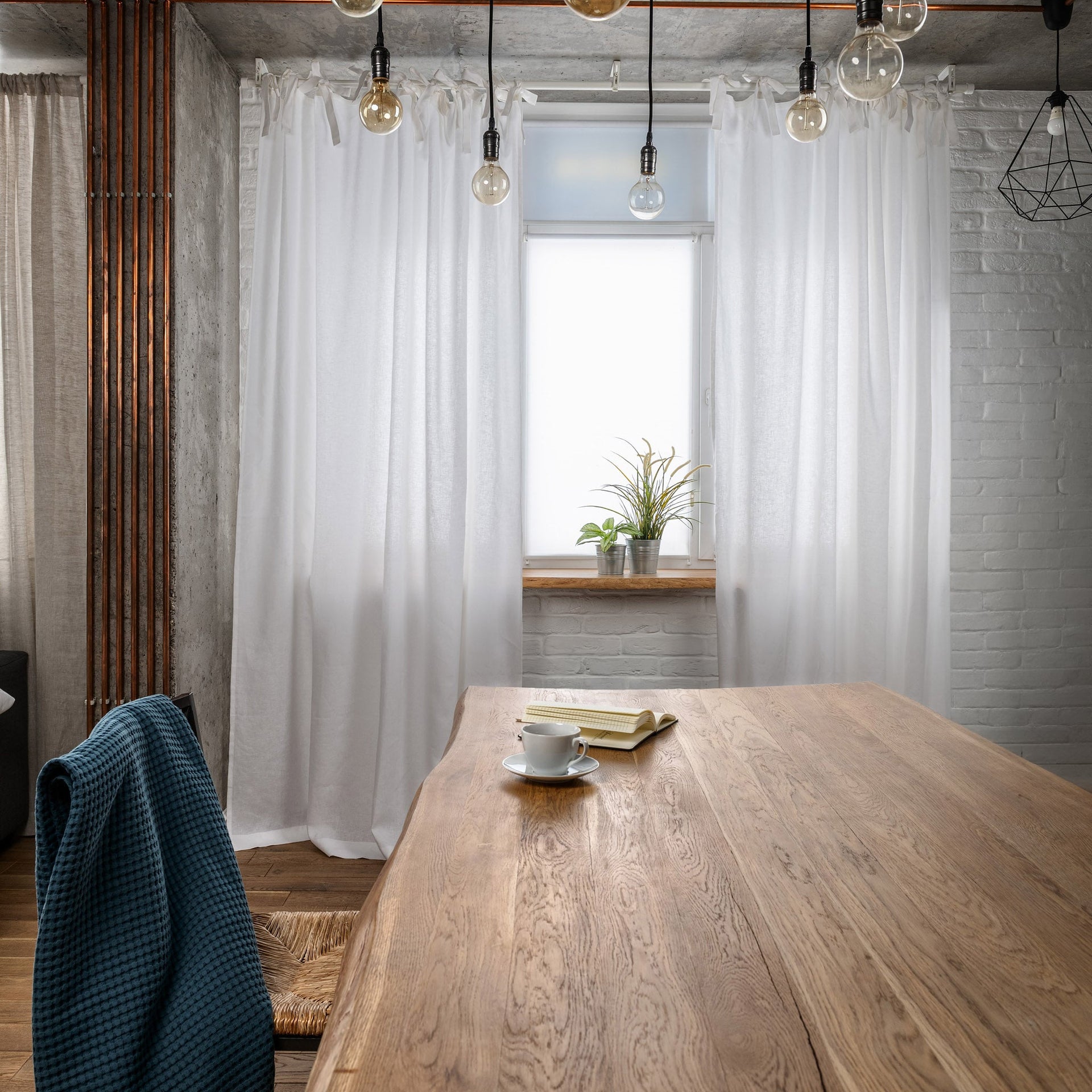 Top Ties Linen Curtains in White Color