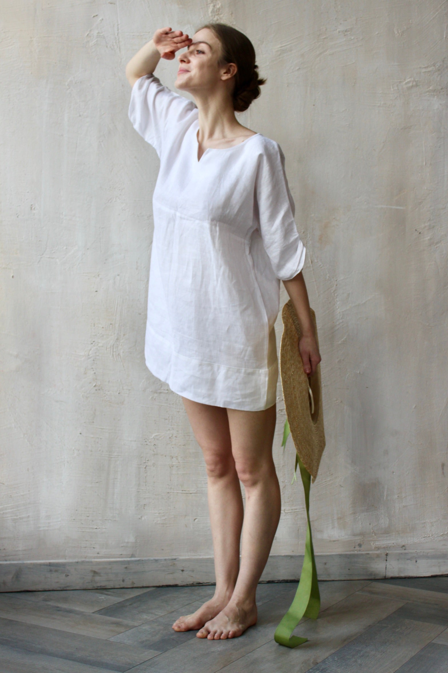 Women's Summer Linen White Tunic - Beach Dress with Short Sleeves -  Different Sizes and Colors