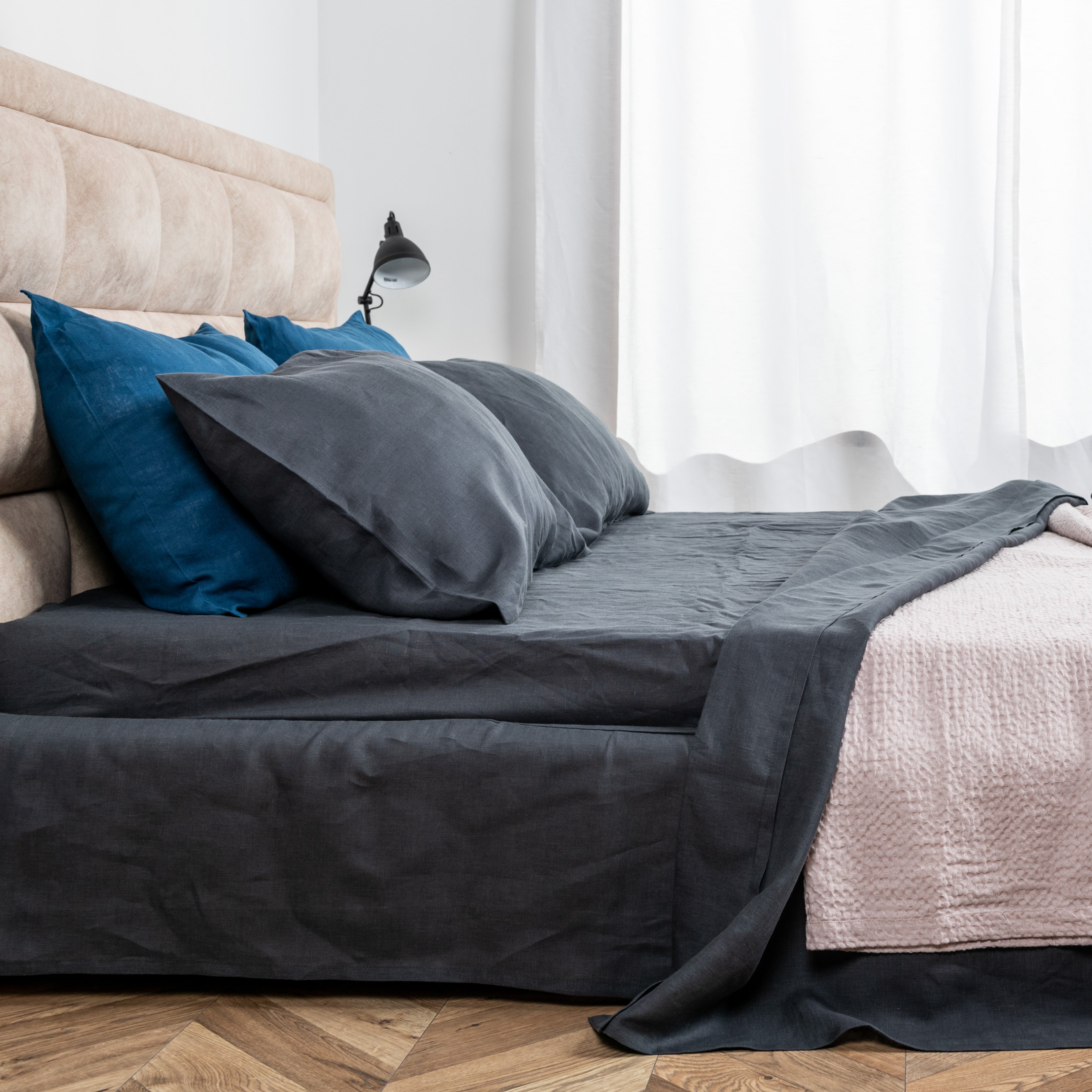 Navy and Grey Throw Pillow Arrangement