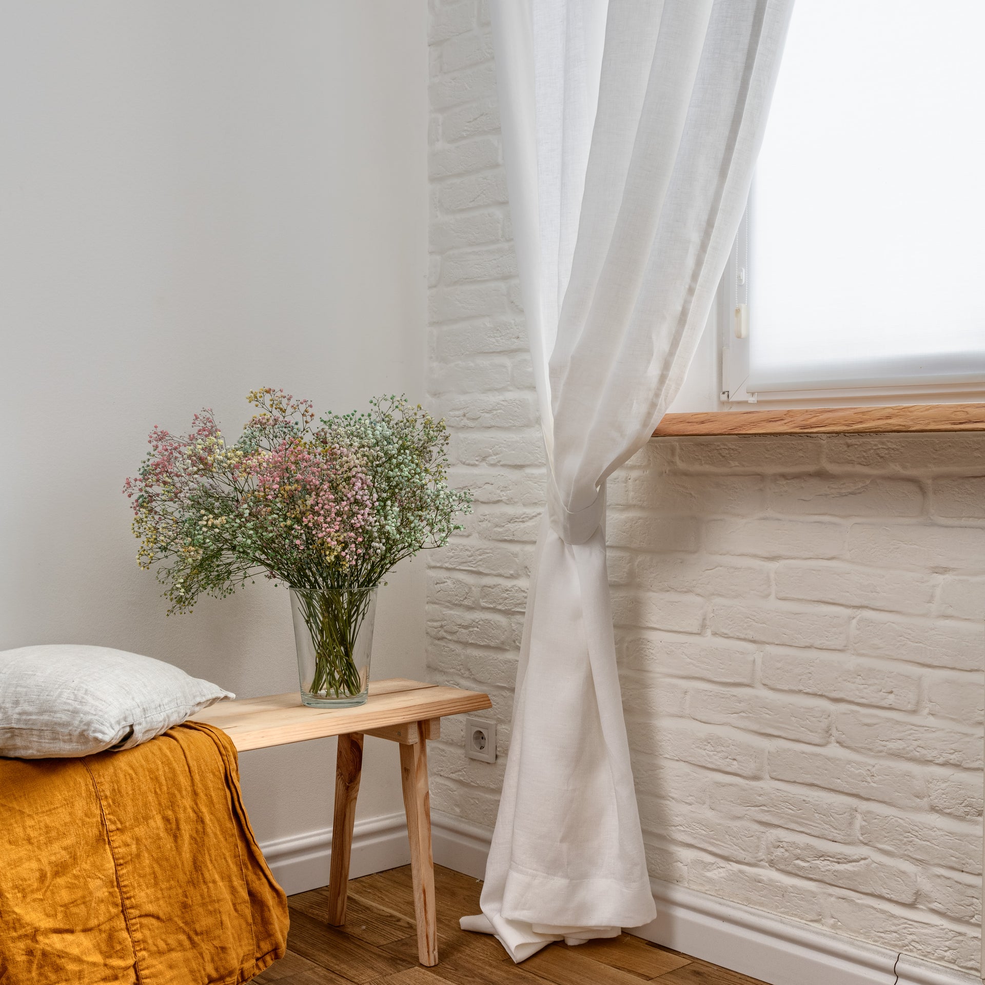 Unlined Curtain in White