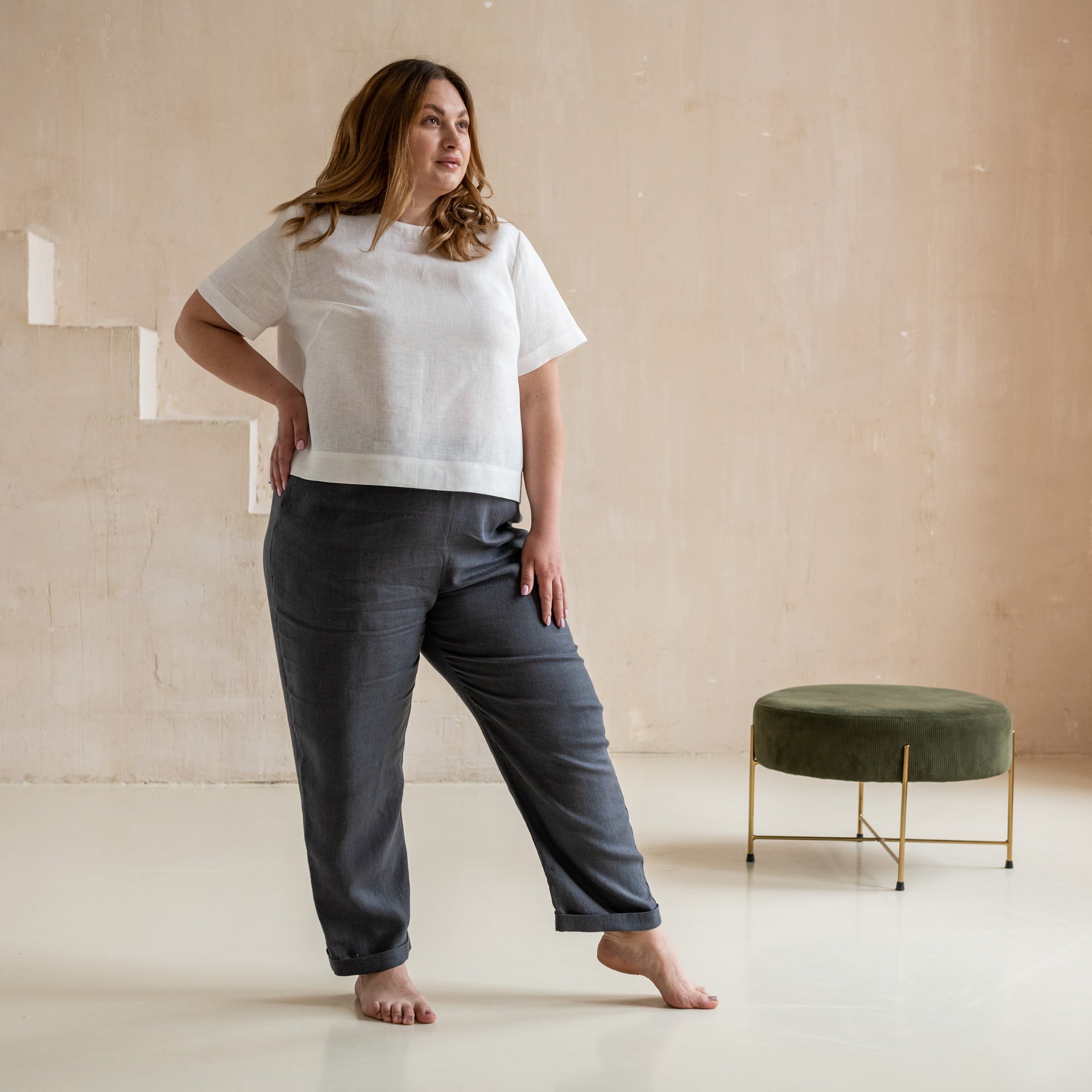 Straight Linen Cropped Pants