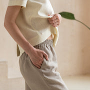High-Waisted Straight Linen Cropped Pants