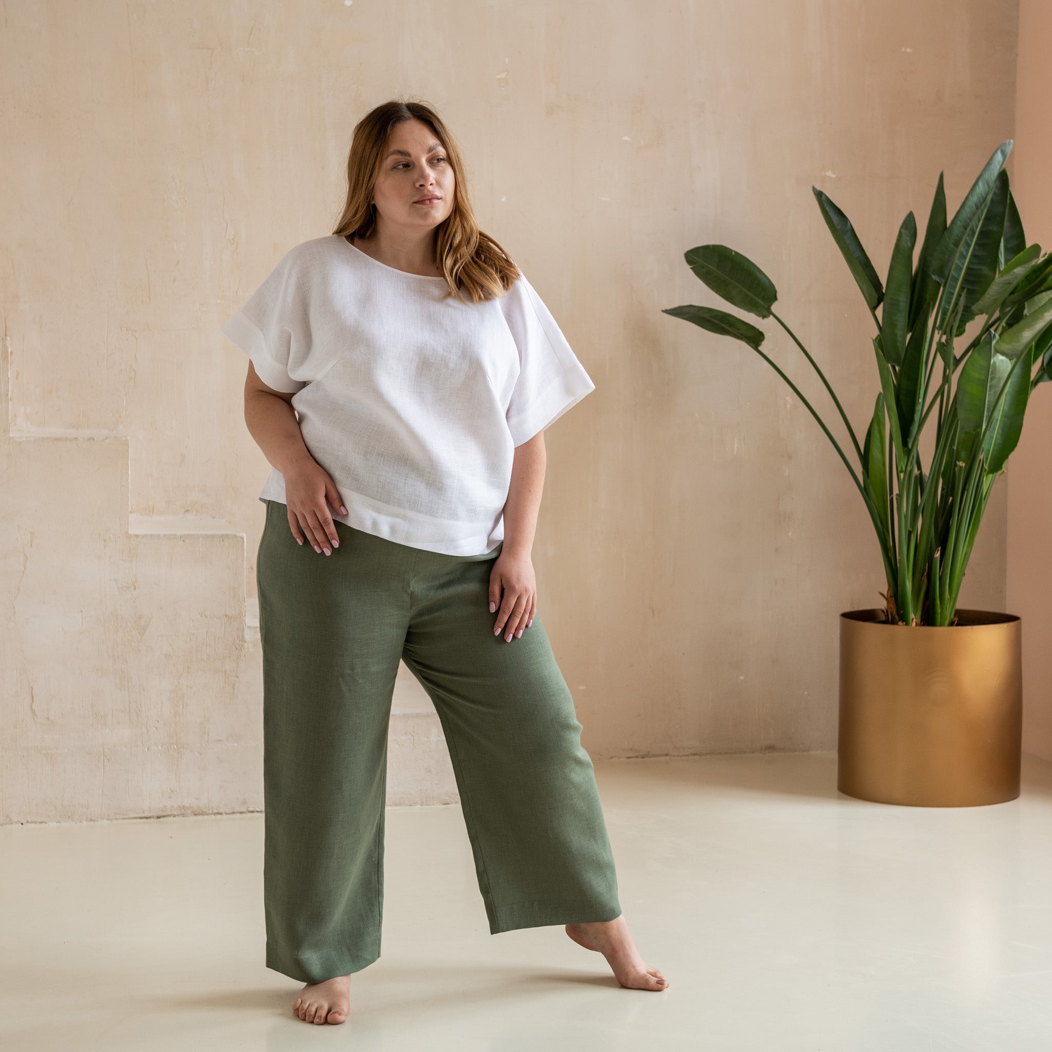 Women's Plus Size Linen Pants – High Rise Wide-Leg Pants