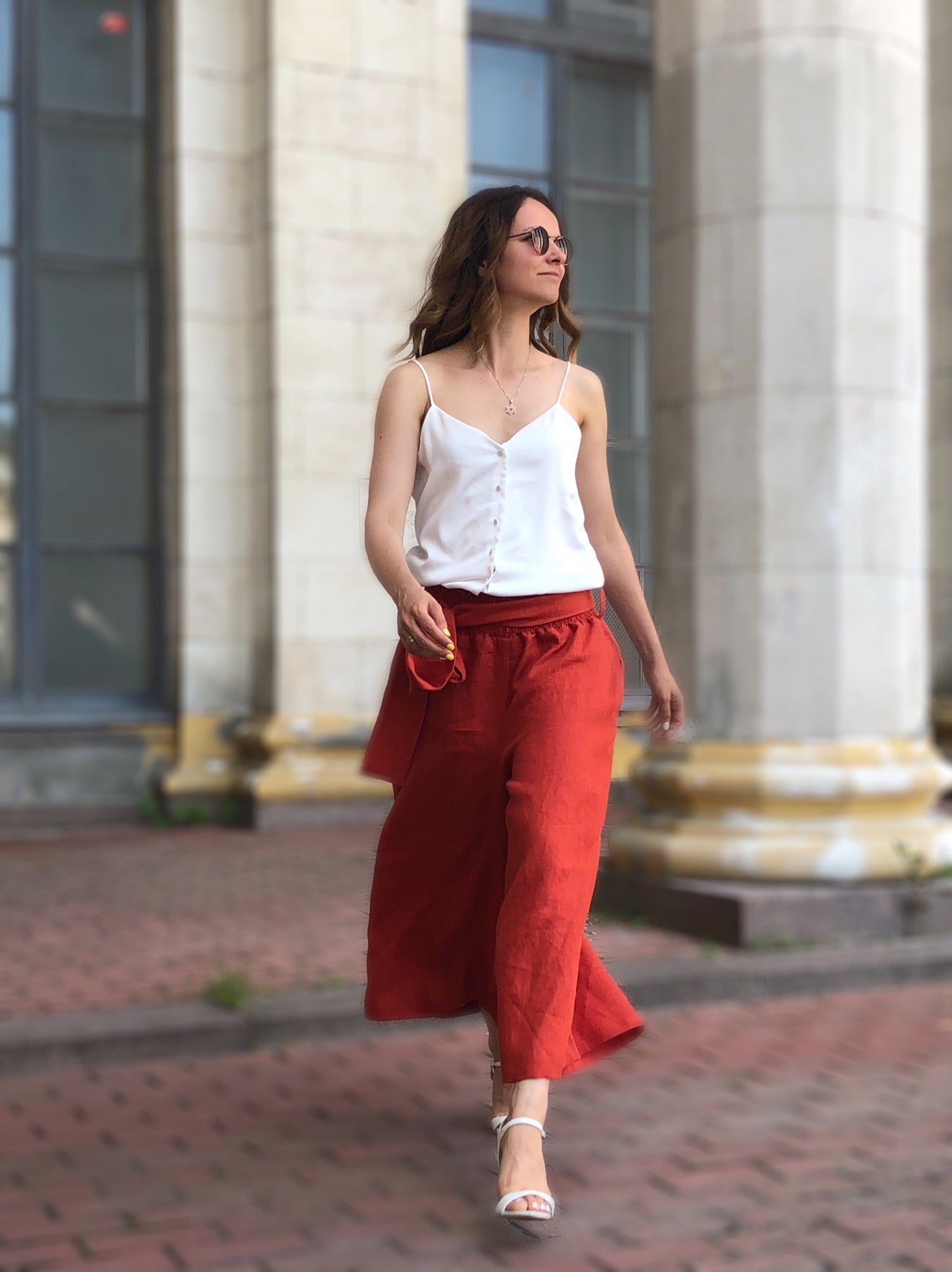 Linen Women Pants Wide Waistband