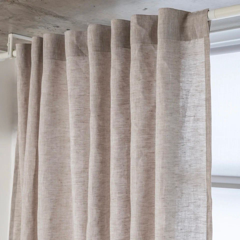 White Back Tab Closet Curtains - Natural Linen - Custom Width and Length - 25 Colors Available