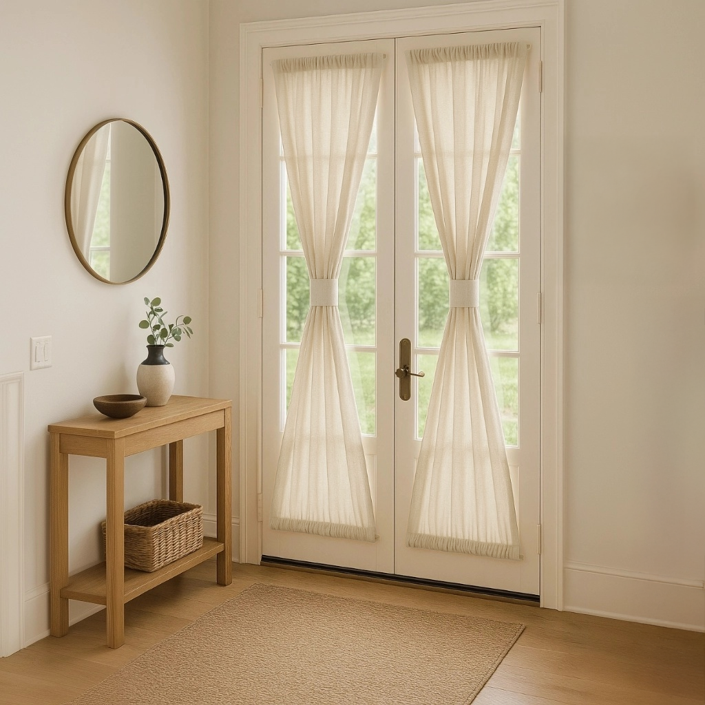 Cream long french door curtains