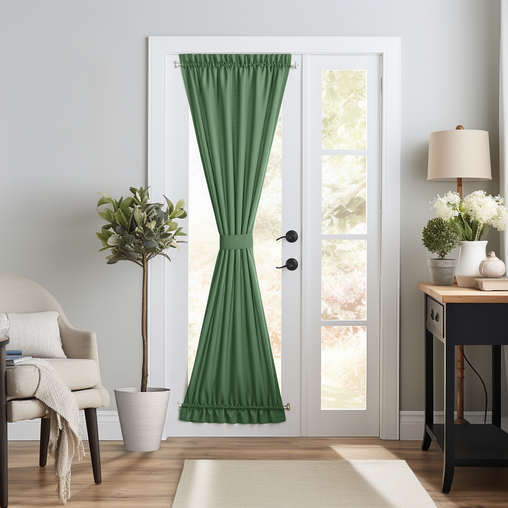 Forest Green Linen French Door Curtain With Blackout Lining