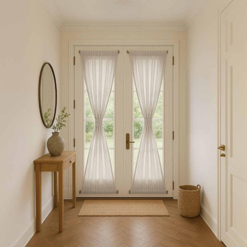 Natural long french door curtains