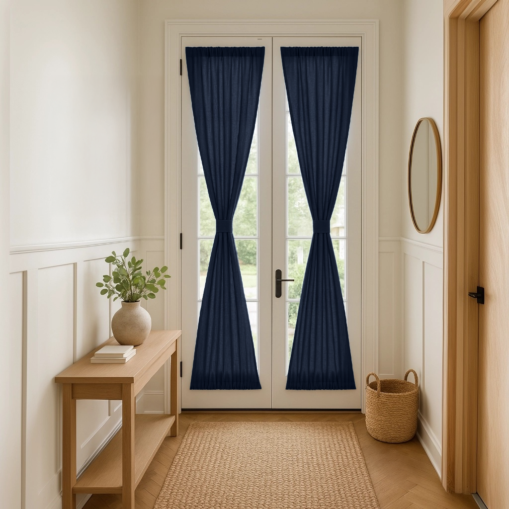 Royal blue long french door curtains