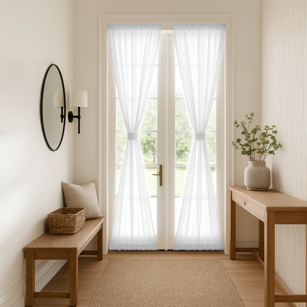 White long french door curtains