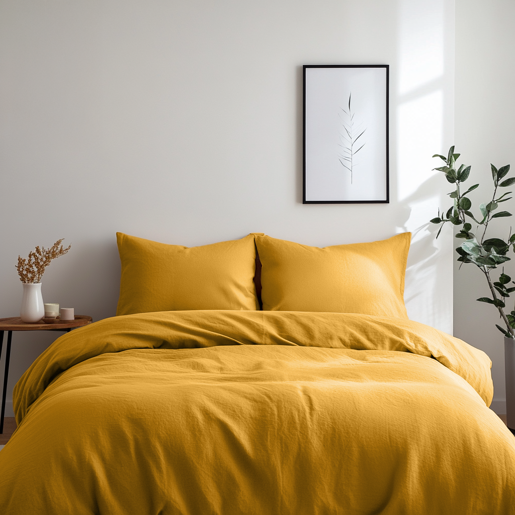 Mustard Yellow Linen Duvet Cover Set