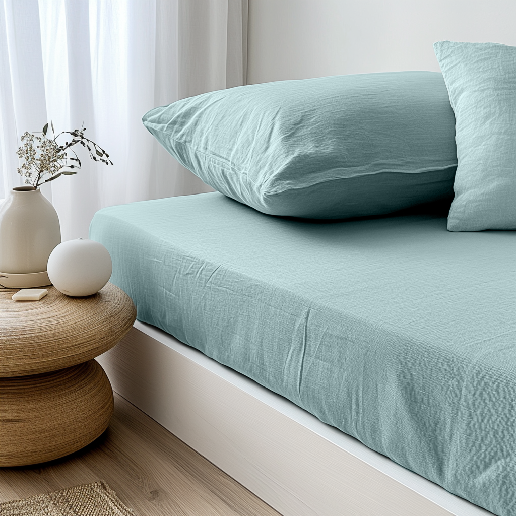 Aquamarine Blue Linen Fitted Sheet