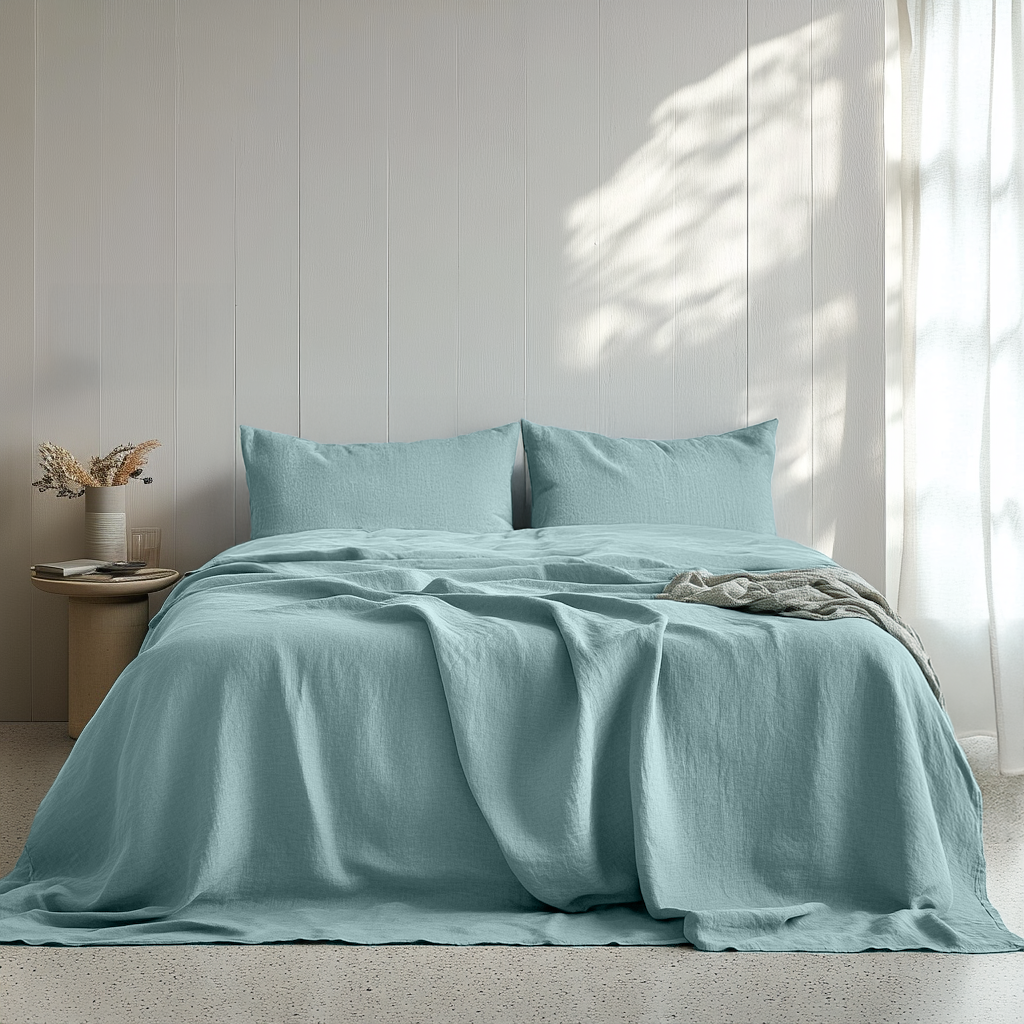 Aquamarine Blue Linen Sheet Set