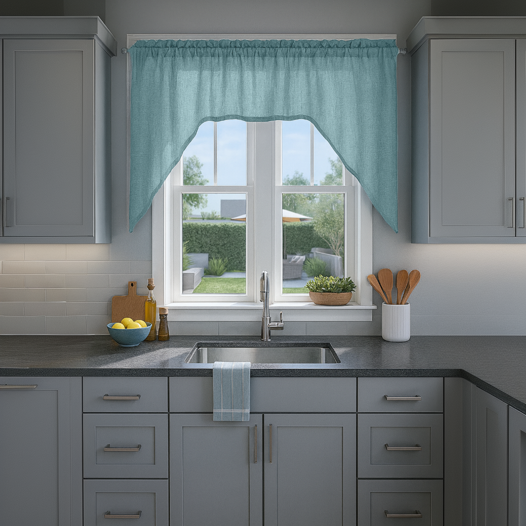 Aquamarine Blue Linen Swag Valance Curtain