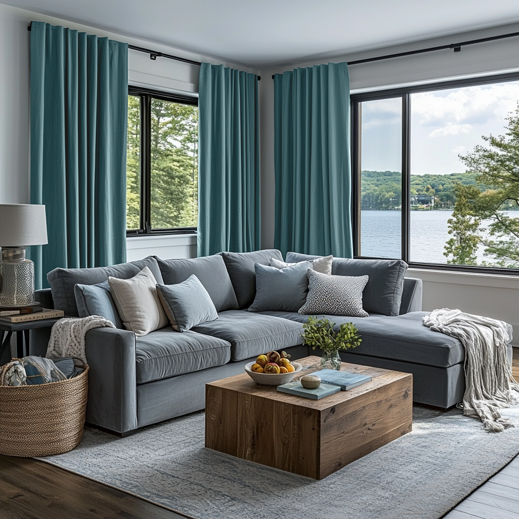 Aquamarine Blue Linen Thermal Curtains with Multitape