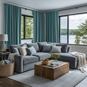 Aquamarine Blue Linen Thermal Curtains with Multitape