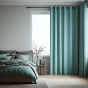 Aquamarine Blue Linen Thermal Grommet Curtains