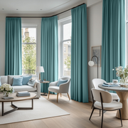 Aquamarine Blue Linen Thermal Pencil Pleat Curtains