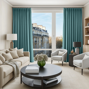 Aquamarine Blue Linen Thermal Pinch Pleat Curtains