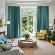 Aquamarine Blue Linen Thermal S-Fold Curtains