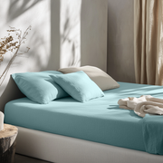 Aquamarine Blue Washed Linen Deep Pocket Fitted Sheet 