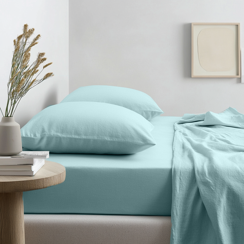 Aquamarine Blue Washed Linen Deep Pocket Fitted Sheet 