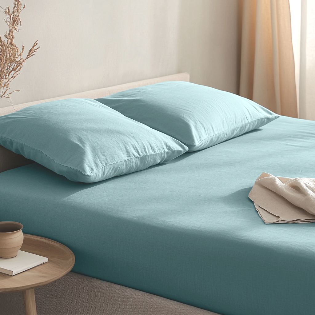 Aquamarine Blue Washed Linen Deep Pocket Fitted Sheet 