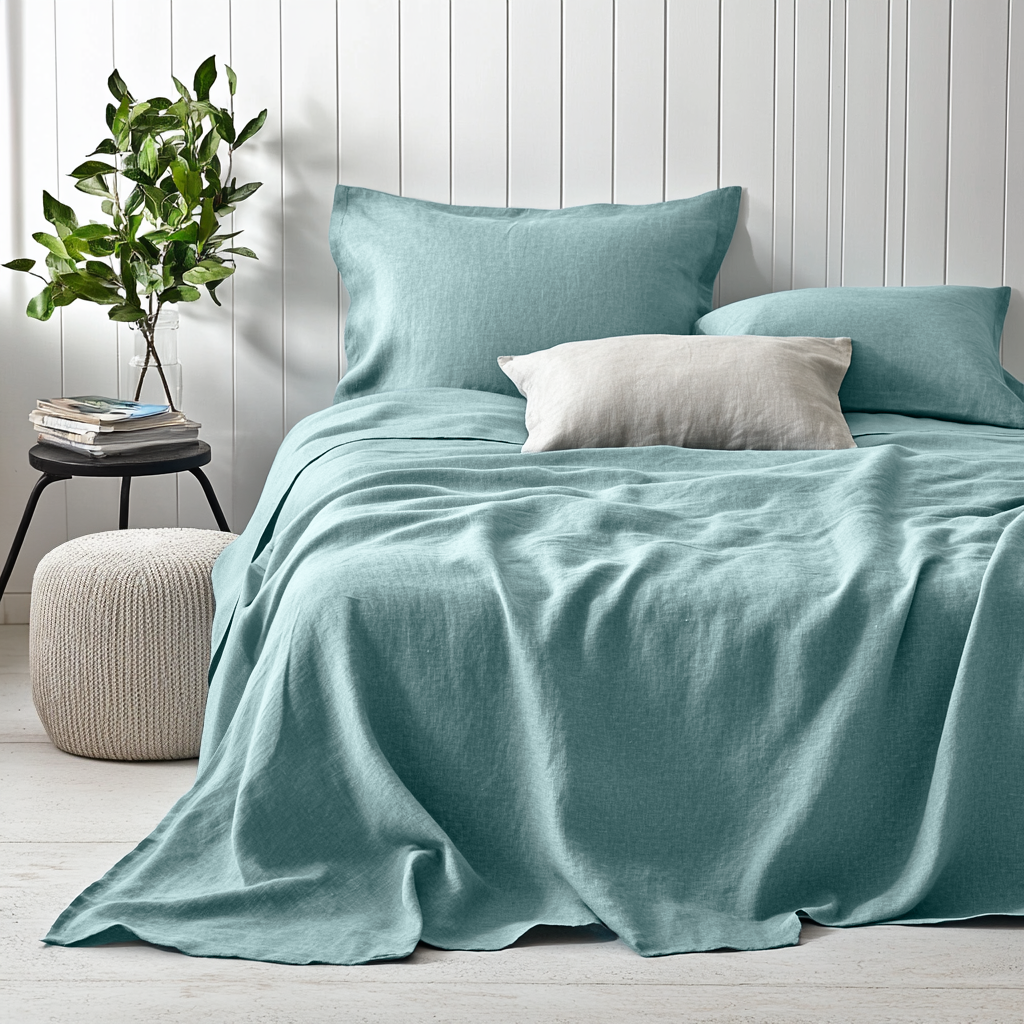 Aquamarine Blue Linen Flat Sheet