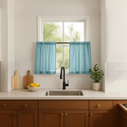 Aquamarine Linen Kitchen Curtains