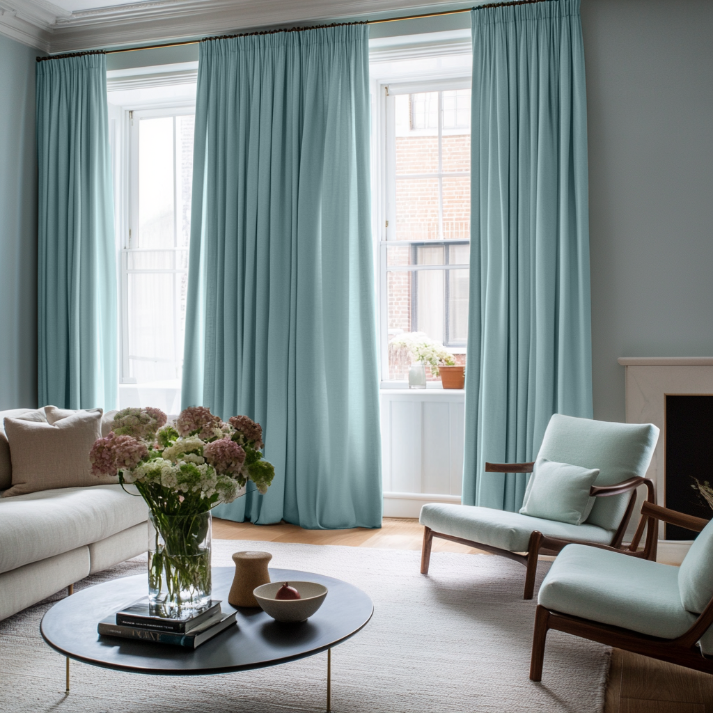 Aquamarine Light Blue Pencil Pleat Blackout Curtains