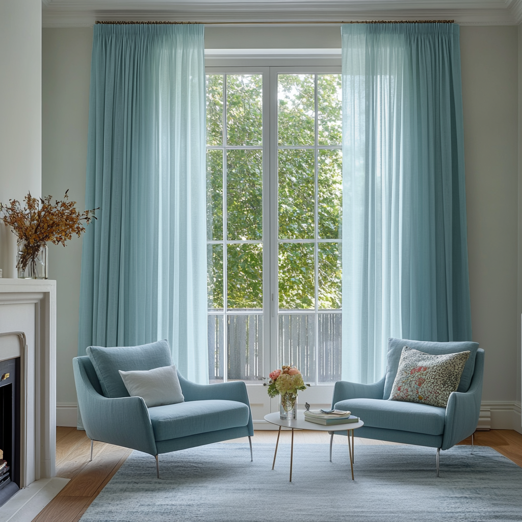 Aquamarine Light Blue Pencil Pleat Curtains - Unlined