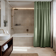 Asparagus Green Hookless Linen Shower Curtain
