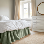 Asparagus Green Linen Bed Skirt with Gathered Ruffles