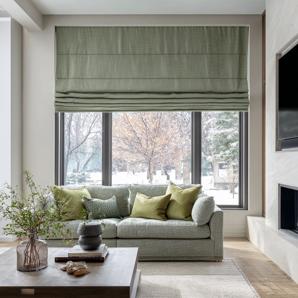 Asparagus Green Linen Blackout Roman Shades