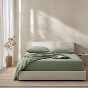 Asparagus Green Washed Linen Deep Pocket Fitted Sheet 