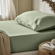 Asparagus Green Washed Linen Deep Pocket Fitted Sheet 