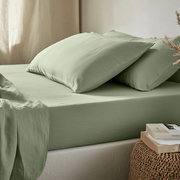 Asparagus Green Washed Linen Deep Pocket Fitted Sheet 