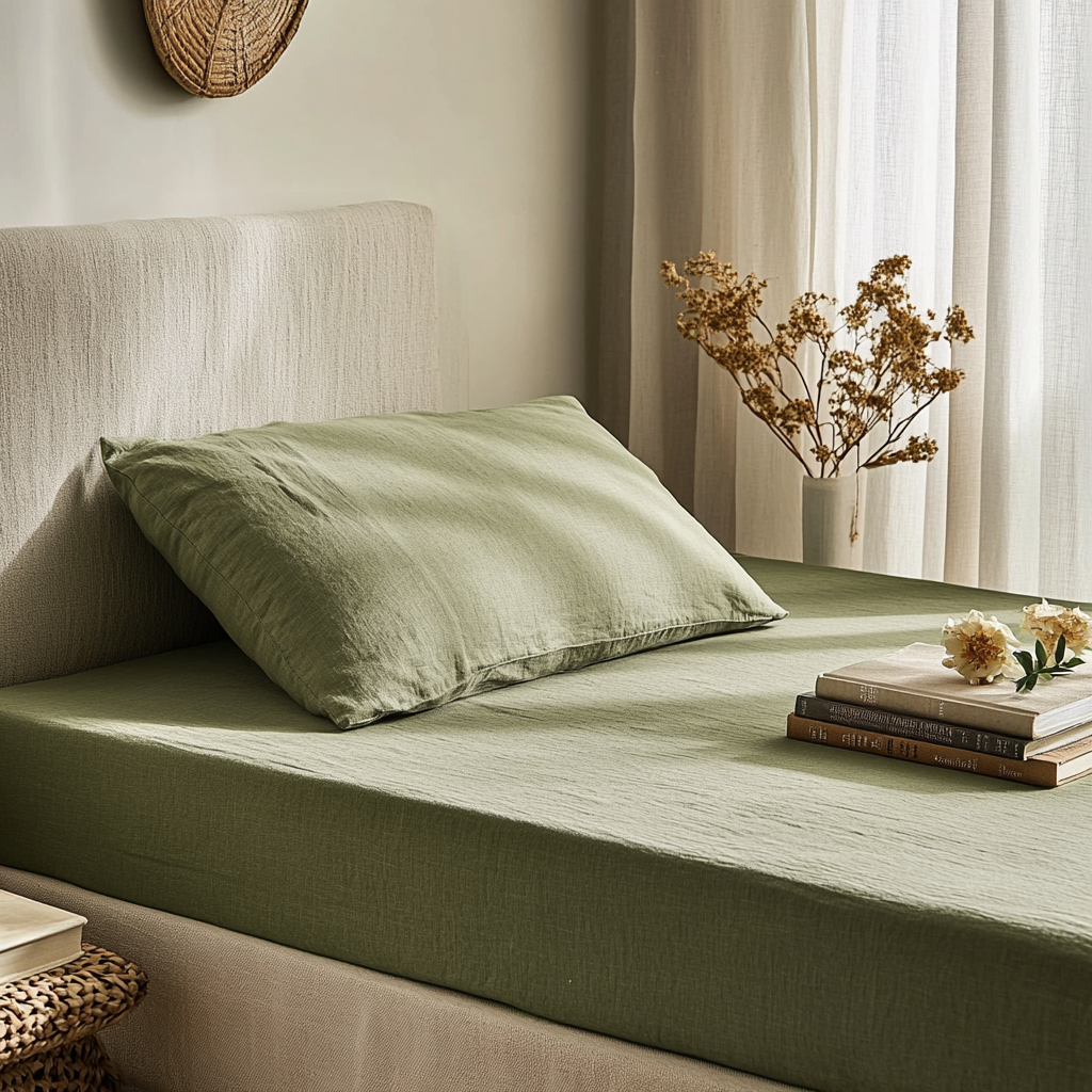 Asparagus Green Linen Fitted Sheet