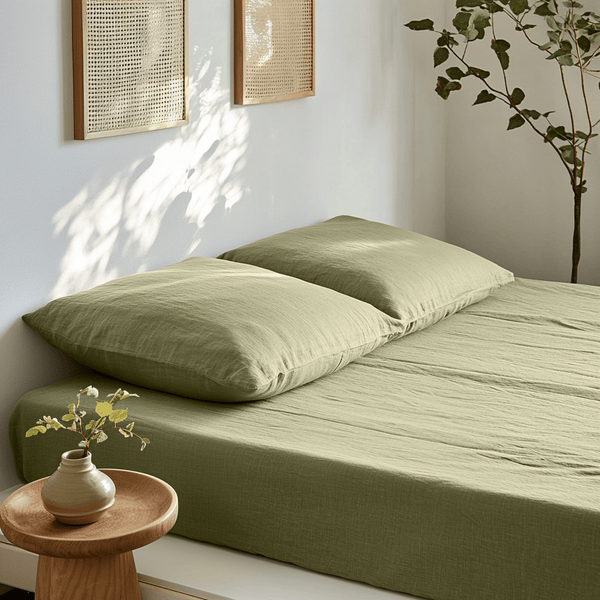 Asparagus Green Linen Fitted Sheet Only - Fits Perfectly - 100 Asparagus Green Linen Fitted Sheet Only - Fits Perfectly - 100