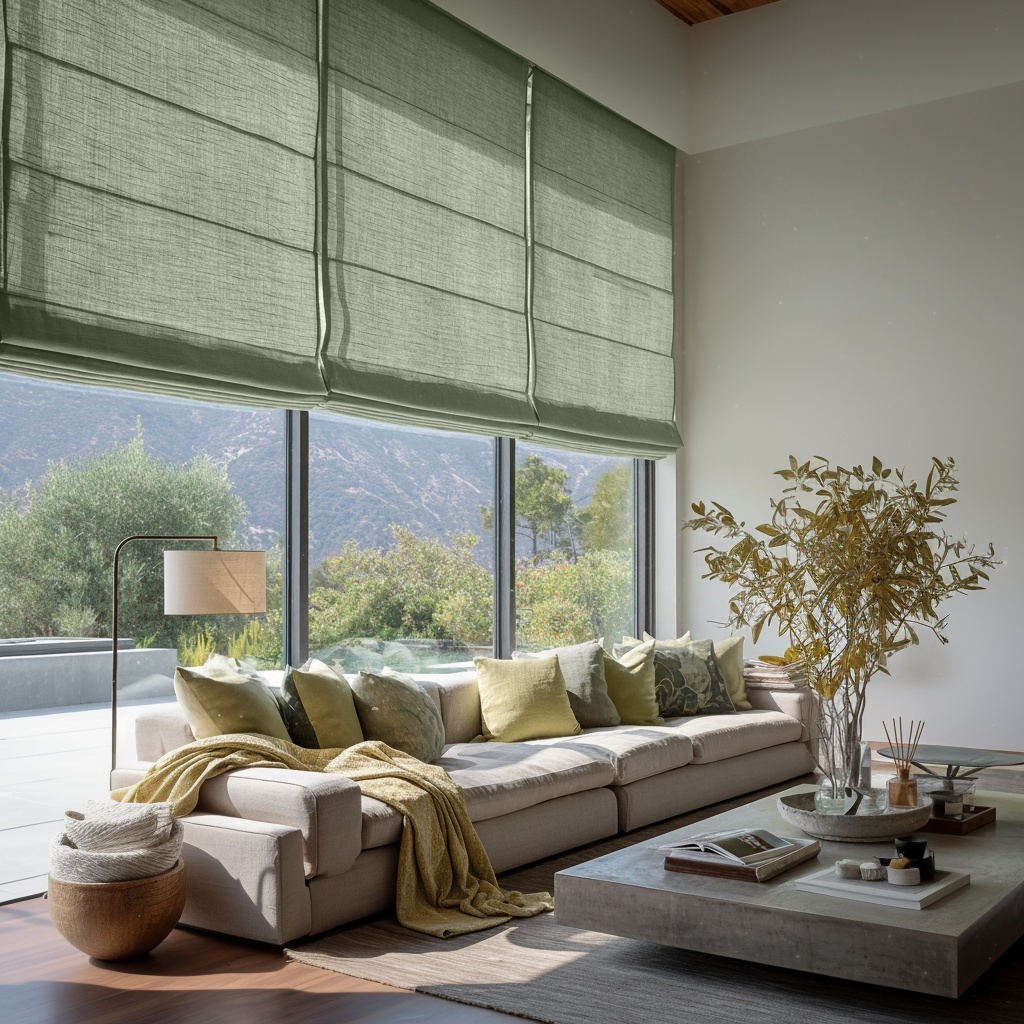 Asparagus Green Linen Roman Shades