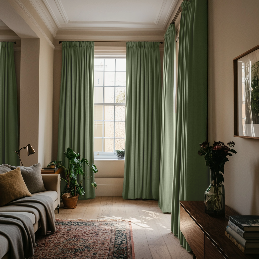 Asparagus Green Linen Thermal Pencil Pleat Curtains