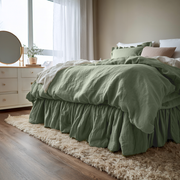 Asparagus Green Linen Bed Skirt with Gathered Ruffles