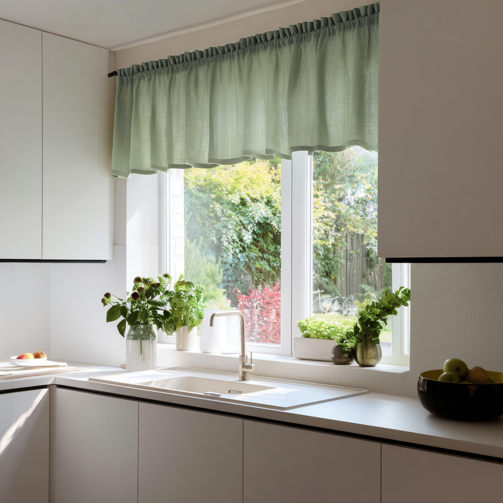 Asparagus Linen Kitchen Valance - Blackout Lining