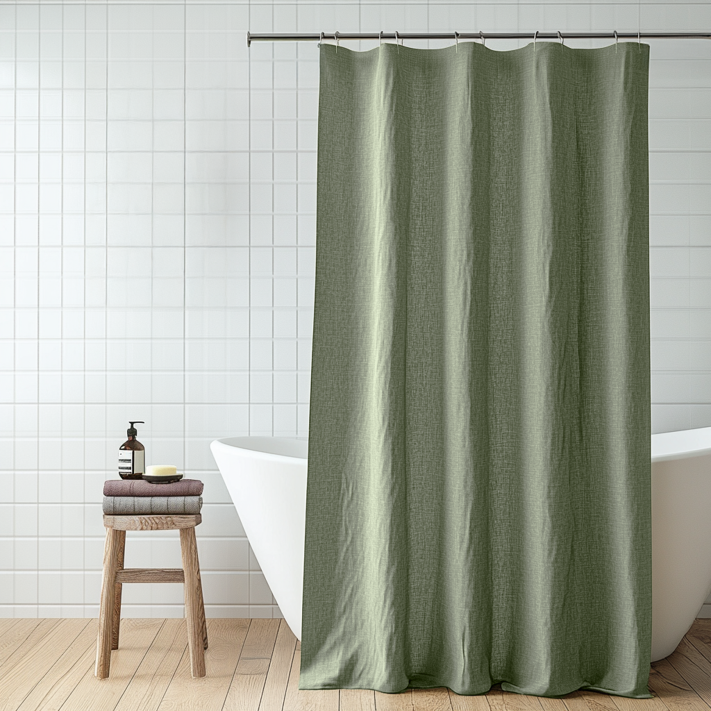 Asparagus Green Linen Shower Curtain