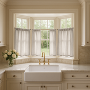 White Bay Window Linen Kitchen Curtains