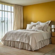 Ecru Heavy Weight Linen Bed Skirt with Gathered Ruffles