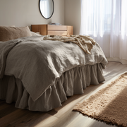 Natural Heavy Weight Linen Bed Skirt with Gathered Ruffles