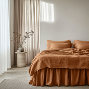 Clay Heavy Weight Linen Bed Skirt with Gathered Ruffles