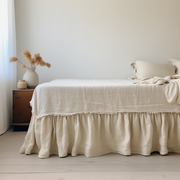 Ecru Heavy Weight Linen Bed Skirt with Gathered Ruffles