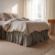 Natural Heavy Weight Linen Bed Skirt with Gathered Ruffles